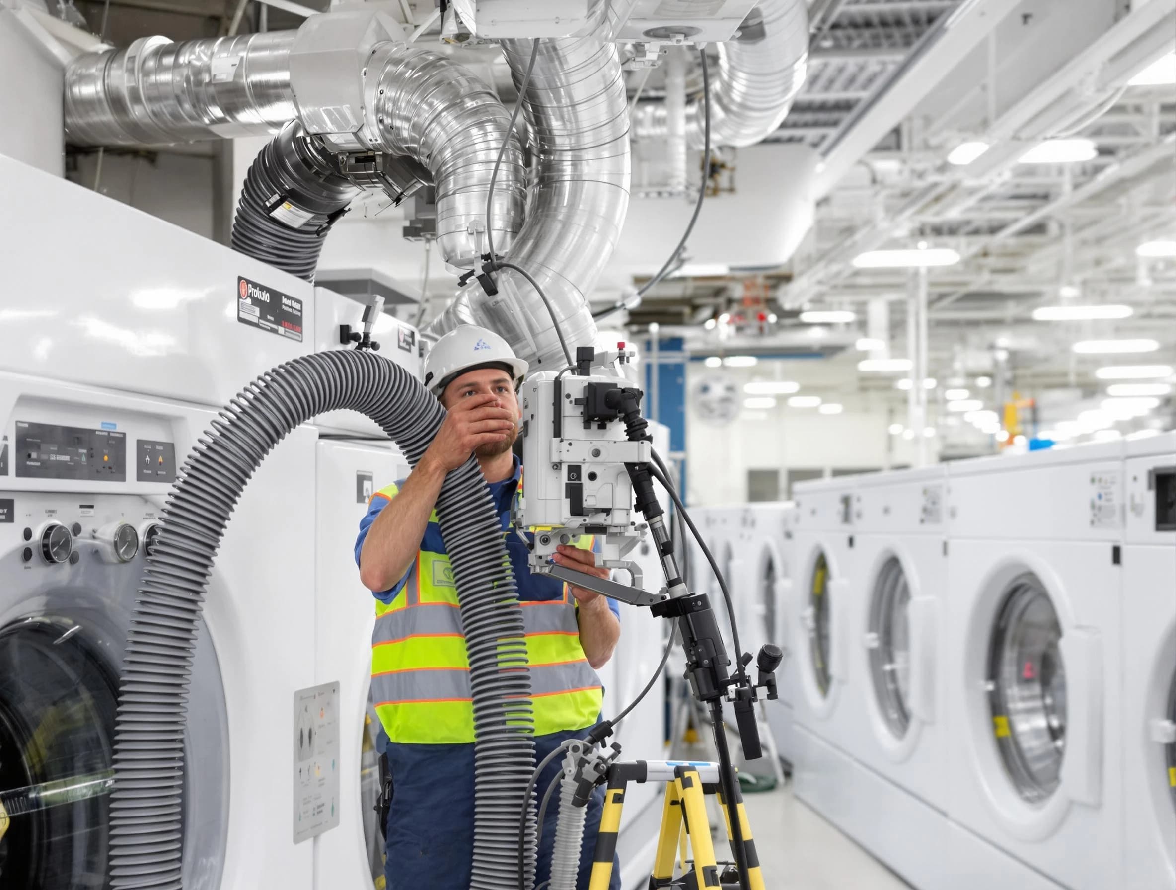 Tuttle Dryer Vent Cleaning team performing commercial-grade dryer vent cleaning at a business facility in Tuttle