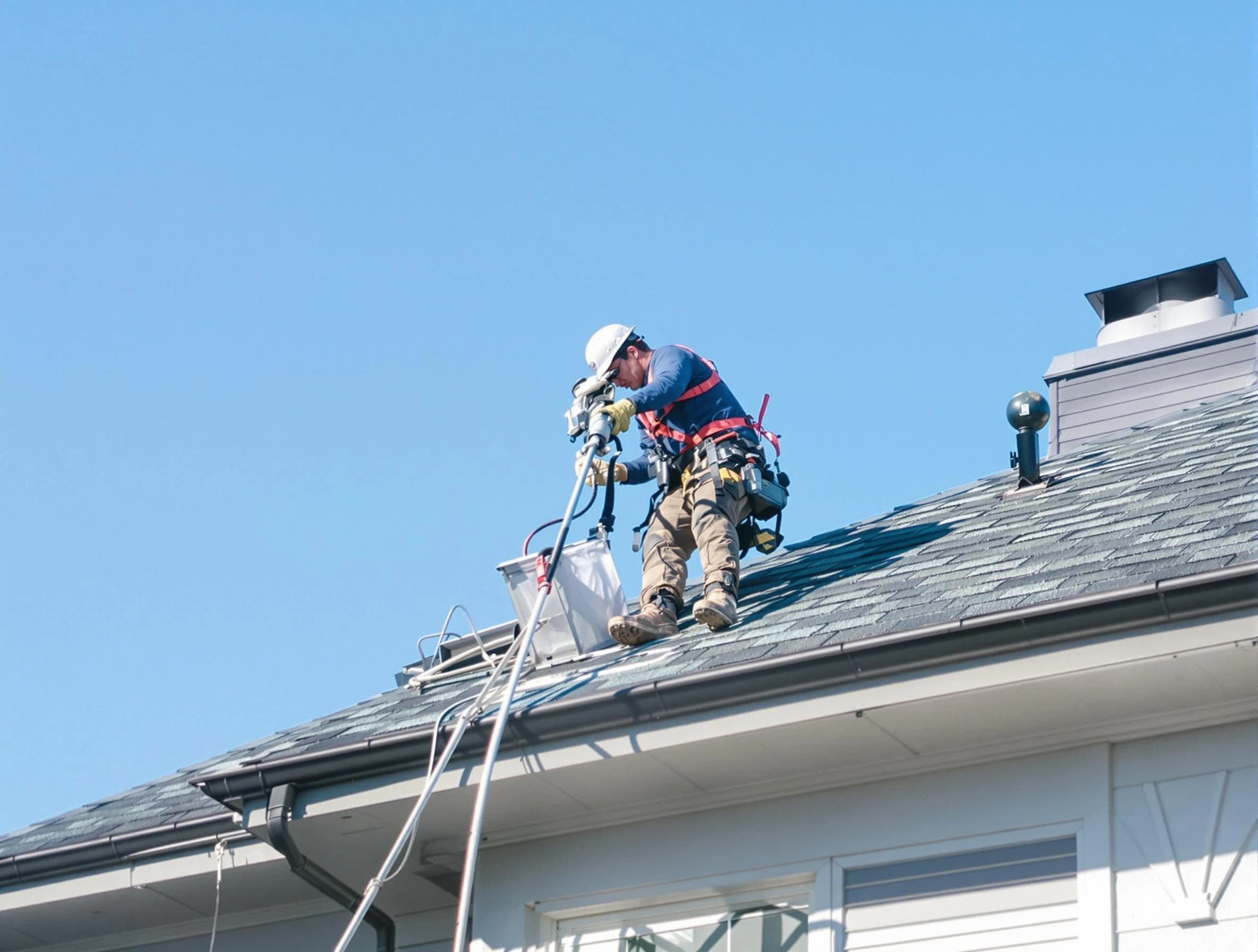 Tuttle Dryer Vent Cleaning certified technician cleaning a roof-mounted dryer vent system in Tuttle